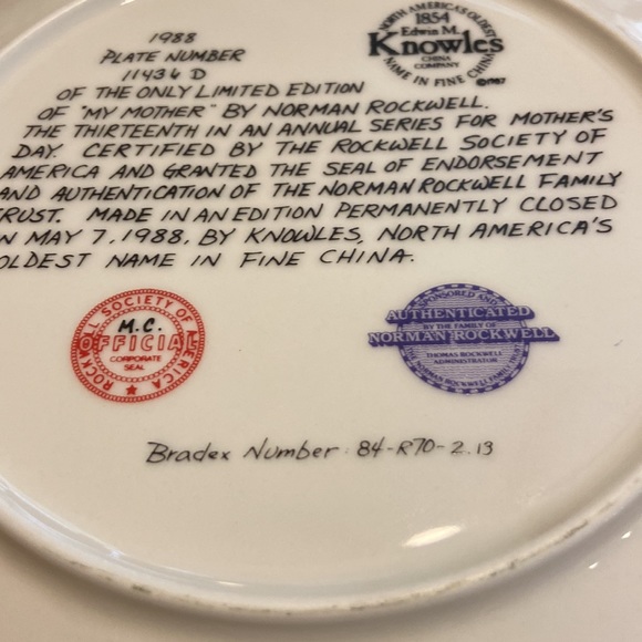 Norman Rockwell 8.5” W Mothers Day 1988 Plate - Picture 11 of 11